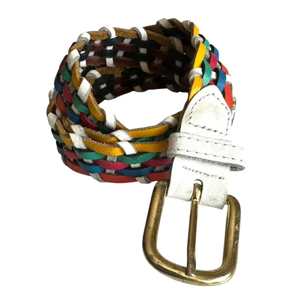 Argentina Woven Leather Belt Womens Medium/Large Multicolor Rainbow Vibrant